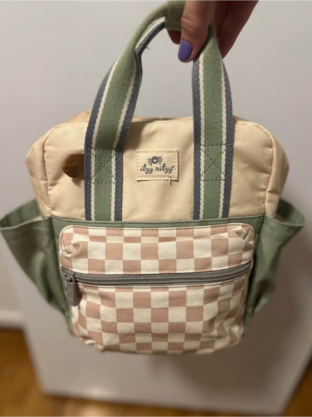 Itzy Ritzy Beige, Sage & Blush Checkered Mini Backpack